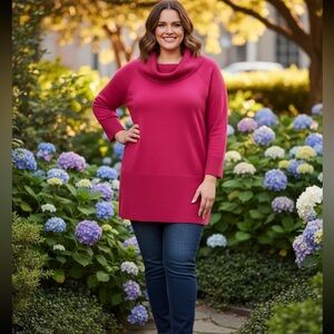 NWT Cyrus Cowlneck Pullover Knit Sweater Women's Pink Magenta